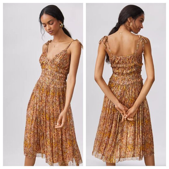 Anthropologie Dresses & Skirts - NWT Anthropologie Let Me Be Shimmer Floral Pleated Midi Dress XL